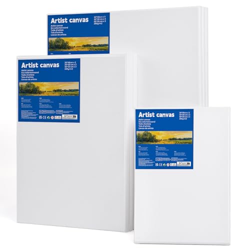 Leinwand zum Bemalen Set 9 Stück - Multi-Größen 40x50,30x40,20x30 Vorgespannte Weiße Künstlerleinwand aus 100% Baumwolle 280g/m² | Holz-Keilrahmen mit 17mm Stärke | Keilrahmenleinwand für Öl und Acryl von Fuumuui