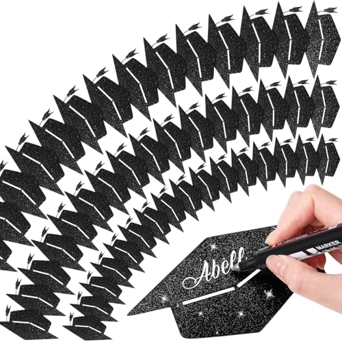 Fuutreo 120 Stück Glitzer-Abschlusskappen, Abschlusskappen, Glitzerkappen, Konfetti, Congrats Grad, Papieranhänger, verschiedene Größen für Klasse 2025, DIY, Handwerk, Pinnwand, Schule, Partyzubehör Fuutreo 120 Stück Glitzer-Abschlusskappen, Abschlusskappen, Glitzerkappen, Konfetti, Congrats Grad, Papieranhänger, verschiedene Größen für Klasse 2025, DIY, Handwerk, Pinnwand, Schule, Partyzubehör von Fuutreo