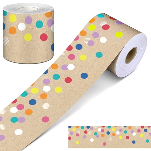 Fuutreo Bunte Pinnwand-Bordüren aus Kraftpapier, gerade, gerollte Bordüre mit bunten Punkten, für Klassenzimmer, Schulanfang, Büro, Dekoration, 1,8 m Fuutreo Bunte Pinnwand-Bordüren aus Kraftpapier, gerade, gerollte Bordüre mit bunten Punkten, für Klassenzimmer, Schulanfang, Büro, Dekoration, 1,8 m von Fuutreo