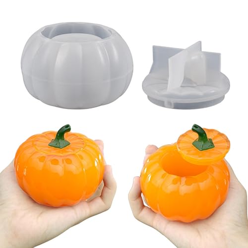 Fuuxtci Kürbisglas Silikonharzform,Halloween-Silikonform für Gläser mit Deckel - Halloween-Kürbis-Epoxidharz-Gießformen, Kürbis-DIY-Gießform für Schmuck, Snack, Schokolade von Fuuxtci