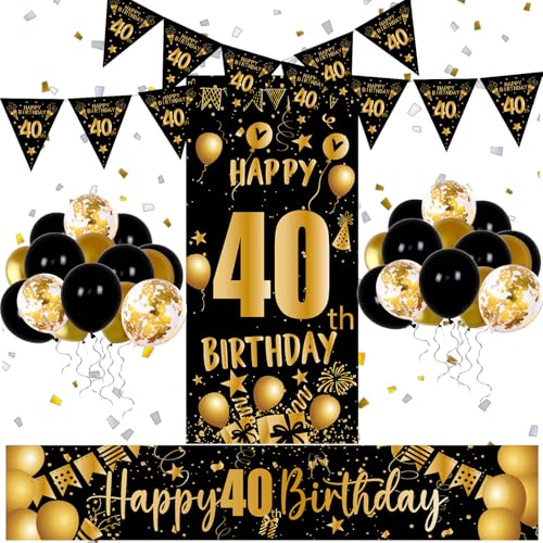 Dekoration zum 40. Geburtstag für Männer und Frauen, Happy 40th Birthday Banner, Schwarz und Gold Happy 40th Birthday Luftballons Hintergrund, 40. Geburtstag Dekorationen Männer - 40. Geburtstag Dekor Dekoration zum 40. Geburtstag für Männer und Frauen, Happy 40th Birthday Banner, Schwarz und Gold Happy 40th Birthday Luftballons Hintergrund, 40. Geburtstag Dekorationen Männer - 40. Geburtstag Dekor von Fuwane