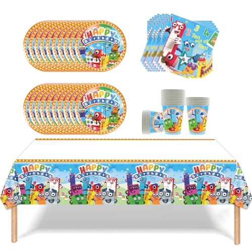 61 Stück Digitales Bauklötzchen Partygeschirr Cartoon Thema Party Zubehör Kindergeburtstag Party geschirr Dekoration Set Servietten, Tischtücher, Pappteller und -becher 20 Personen von Fuwraixis