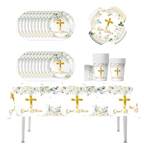 Fuwraixis 61 Stück Floral Kruzifix Geschirr, Baby Kommunion Taufe Party Geschirr, Mädchen Kinder Thema Party Supplies Set, geeignet für Jubiläum Feier, für 20 Personen Fuwraixis 61 Stück Floral Kruzifix Geschirr, Baby Kommunion Taufe Party Geschirr, Mädchen Kinder Thema Party Supplies Set, geeignet für Jubiläum Feier, für 20 Personen von Fuwraixis