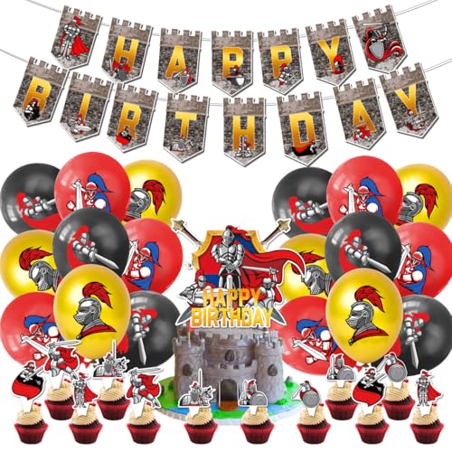 Fuwraixis Mittelalterliche Ritter Ballon Dekoration Set, Spartan Warrior Party Zubehör, Enthält Wimpel, Torteneinlagen und Latexballons, für die Dekoration von Kindergeburtstagen Fuwraixis Mittelalterliche Ritter Ballon Dekoration Set, Spartan Warrior Party Zubehör, Enthält Wimpel, Torteneinlagen und Latexballons, für die Dekoration von Kindergeburtstagen von Fuwraixis