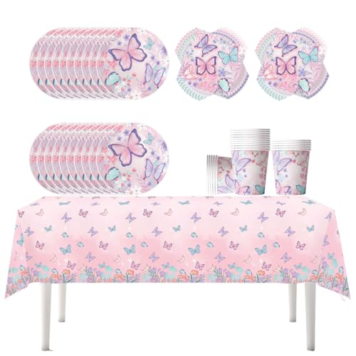 Fuwraixis Rosa Schmetterling Partygeschirr, 61 Stk Kinder geburtstag Pappteller Set, Insekt Thema Pappbecher Servietten und Tischdecken,für Jubiläen, Säuglingstaufe, für 20 Personen Fuwraixis Rosa Schmetterling Partygeschirr, 61 Stk Kinder geburtstag Pappteller Set, Insekt Thema Pappbecher Servietten und Tischdecken,für Jubiläen, Säuglingstaufe, für 20 Personen von Fuwraixis
