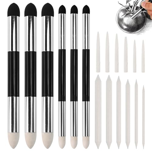 FuxFuis 18 Stück Radierstift Set, 12 Stück Skizzen Papierwischer + 6 Stück Schwamm Radierstift Set Radiergummi Stift Kunst Skizze Zeichnung Radiergummi Stift für Kunststudenten Künstler Maler von FuxFuis