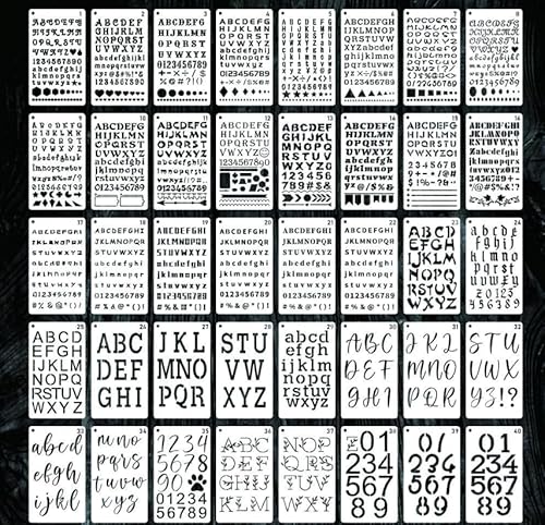 FuxFuis 40 Stück Buchstaben Schablonen Plastik Buchstabenzahl Zahlenschablonen 18 * 10.5cm Zahlen Schablonen Alphabet Schablone Acrylfarben Buchstabenschablonen-Set für Scrapbooking Holzverbrennung von FuxFuis