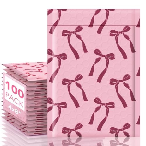 Fuxury Luftpolster-Versandtaschen, 10,2 x 20,3 cm, rosa Schleifen, niedliches Design, nutzbare Größe 10,2 x 17,8 cm, starke Haftung, gepolsterte Versandumschläge, dicke Versandtaschen für den Versand Fuxury Luftpolster-Versandtaschen, 10,2 x 20,3 cm, rosa Schleifen, niedliches Design, nutzbare Größe 10,2 x 17,8 cm, starke Haftung, gepolsterte Versandumschläge, dicke Versandtaschen für den Versand von Fuxury