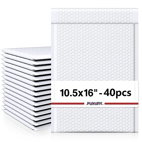 Fuxury Weiße Luftpolster-Versandtaschen, 26.7x40.6 cm, 40 Stück, wasserdichte gepolsterte Umschläge, selbstklebende Versandumschläge, Luftpolsterpolsterung, Verpackungen, kleine Unternehmen von Fuxury
