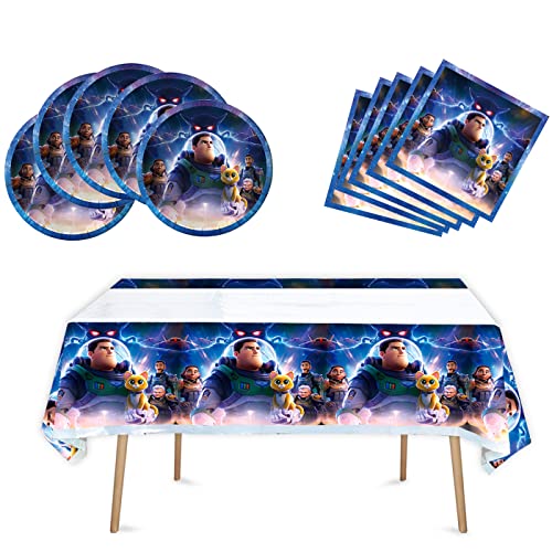 Buzz Lightyear Partyzubehör, 41 Stück, enthält 20 Teller, 20 Servietten, 1 Tischdecke für Buzz Lightyear Geburtstagsparty-Dekoration von Fuyhiuous