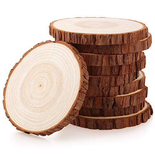 Fuyit Holzscheiben 10 Stücke Holz Log Scheiben 12-13 cm Unvollendete Holzkreise Ungebohrte Holzkreise ohne Loch für DIY Handwerk Holz-Scheiben Hochzeit Mittelstücke Weihnachten Dekoration Baumscheibe von Fuyit