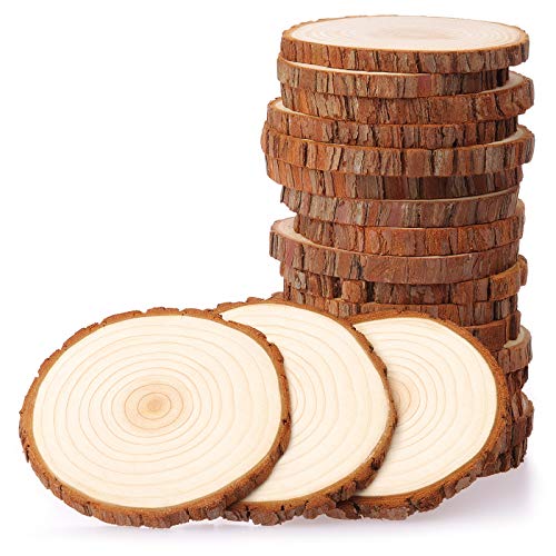 Fuyit Holzscheiben 20 Stücke Holz Log Scheiben 9-10cm Unvollendete Ungebohrte ohne Loch für DIY Handwerk Hochzeit Mittelstücke Weihnachten Dekoration Baumscheibe von Fuyit