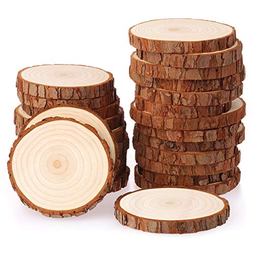 Fuyit Holzscheiben 25 Stücke Holz Log Scheiben 8-9cm Unvollendete Holzkreise Ungebohrte Holzkreise ohne Loch für DIY Handwerk Holz-Scheiben Hochzeit Mittelstücke Weihnachten Dekoration Baumscheibe von Fuyit