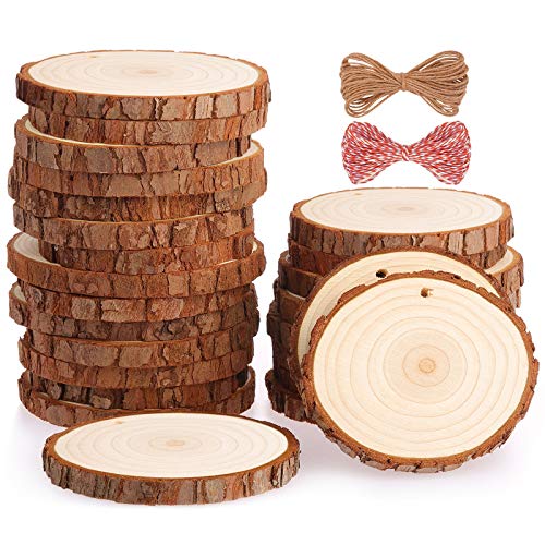 Fuyit Holzscheiben 25 Stücke Holz Log Scheiben 8-9cm mit Loch Unvollendete Holzkreise für DIY Handwerk Holz-Scheiben Hochzeit Mittelstücke Weihnach von Fuyit