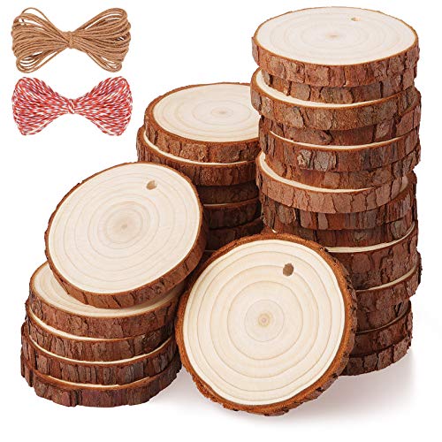 Fuyit Holzscheiben 30 Stücke Holz Log Scheiben 5-6cm mit Loch Unvollendete Holzkreise für DIY Handwerk Holz-Scheiben Hochzeit Mittelstücke Weihnach von Fuyit