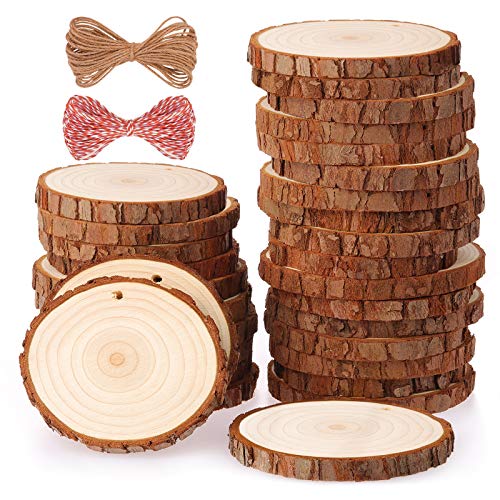 Fuyit Holzscheiben 30 Stücke Holz Log Scheiben 6-7cm mit Loch Unvollendete Holzkreise für DIY Handwerk Holz-Scheiben Hochzeit Mittelstücke Weihnach von Fuyit