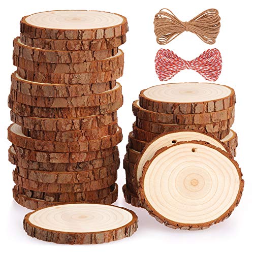 Fuyit Holzscheiben 30 Stücke Holz Log Scheiben 7-8cm mit Loch Unvollendete Holzkreise für DIY Handwerk Holz-Scheiben Hochzeit Mittelstücke Weihnachten Dekoration Baumscheibe(30st 2.8"-3.1") von Fuyit