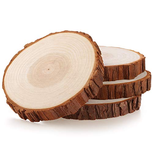 Fuyit Holzscheiben 4 Stücke Holz Log Scheiben 16-18 cm Unvollendete Holzkreise Ungebohrte Holzkreise ohne Loch für DIY Handwerk Holz-Scheiben Hochzeit Mittelstücke Weihnachten Dekoration Baumscheibe von Fuyit