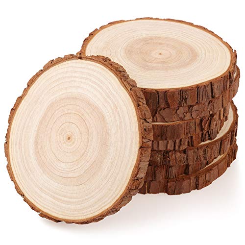 Fuyit Holzscheiben 8 Stücke Holz Log Scheiben 13-14 cm Unvollendete Holzkreise Ungebohrte Holzkreise ohne Loch für DIY Handwerk Holz-Scheiben Hochzeit Mittelstücke Weihnachten Dekoration Baumscheibe von Fuyit