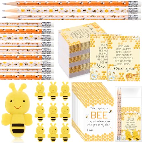 Fuyoooo 36 Sets Back to School Gift for Students Bee Notebook Inspirational Notepads Pencils Mini Erasers Greeting Cards First Day of School Gifts for Kids Bee Themed Party Favors Classroom (Cute) von Fuyoooo