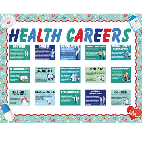 Fuyoooo 47-teiliges Pinnwand-Set für Gesundheit und Karriere, enthält 15 Karriere-Poster, 18 Ausschnitte, 14 Bordüren, pädagogische Wanddekoration zum Lernen, Pinnwand, Büro, Party, Dekoration Fuyoooo 47-teiliges Pinnwand-Set für Gesundheit und Karriere, enthält 15 Karriere-Poster, 18 Ausschnitte, 14 Bordüren, pädagogische Wanddekoration zum Lernen, Pinnwand, Büro, Party, Dekoration von Fuyoooo