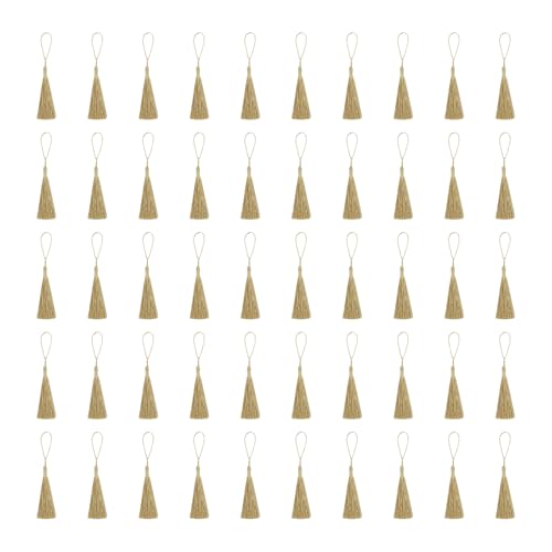 50 Stück Gold Mini Quasten,Seide Quaste,Machen Handgemachte Quaste,Goldfarbene seidige Quasten,Quastenanhänger,mit Schlaufe Tassel von FuzlPnag