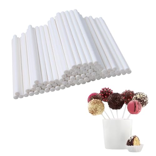 100 Stück Cake Pop Stiele，Weiße Lollipop Sticks,wiederverwendbar, Lutscher Papierstäbchen für Lutscher,Bonbons, Kuchen, Kekse und Desserts von FuzlPnag