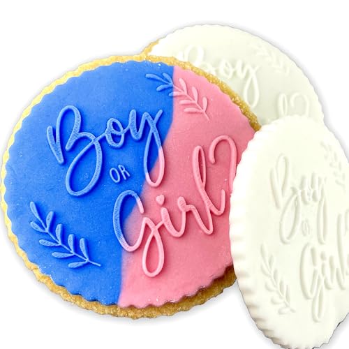 Fondant-Stempel-Prägestempel für Jungen oder Mädchen, 6,1 cm, Zuckerguss für Kekse, Kekse, Cupcake-Topper, Dekorationen, Schablone für Babyparty, Geschlecht enthüllt von Fuzzy Cactus