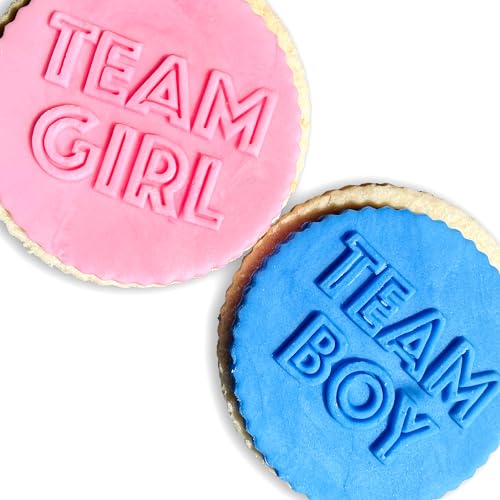 Team Girl/Boy Icing Stamp Embosser Stamp - 6.1 cm - Set of 2 - Set of 2 - Fondant for Biscuits, Cookies, Cupcake Topper Decorations Stencil for Baby Shower Gender Reveal von Fuzzy Cactus