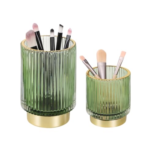 Fvstar Grüner Make-up-Pinselhalter für Schminktisch, Glas-Make-up-Organizer, goldfarbener Zahnbürstenhalter, Stifthalter für Schreibtisch, Vintage-Pinsel-Aufbewahrungs-Organizer für Pinsel, Stift Fvstar Grüner Make-up-Pinselhalter für Schminktisch, Glas-Make-up-Organizer, goldfarbener Zahnbürstenhalter, Stifthalter für Schreibtisch, Vintage-Pinsel-Aufbewahrungs-Organizer für Pinsel, Stift von Fvstar