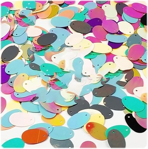 Flach, oval, gemischte Farben, Pailletten, 12 x 19 mm, glänzende Kunststoff-Pailletten für Bastelarbeiten, Scrapbooking, Nähdekorationen (ca. 260 Stück) von Fxionicon