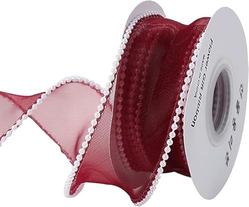 Organza-Chiffonband mit Perlenrand, durchscheinendes Chiffonband für Blumensträuße, Geschenkverpackungen, 4 cm x 4,5 m, Rot von Fxionicon