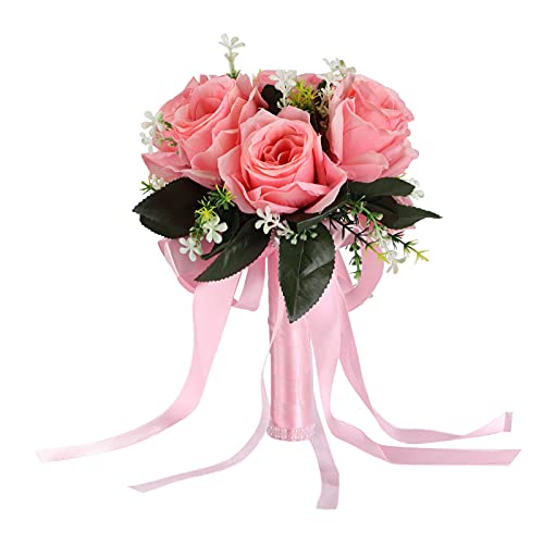 Braut, die Hochzeits-Blumenstrauß Hält, Künstlicher Hochzeits-Blumenstrauß-Seidenblumen-Simulations-Rosen-Blumenstrauß für die Braut, die Blumen Hält(Rosa) von Fybida