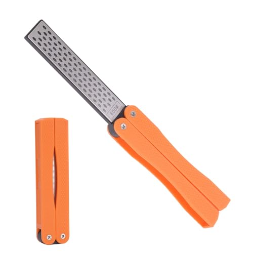 Messerschärfer Klein - Outdoor Mini Schleifstein, Faltbarer Doppelseitiger Messerscharf, 400/600 Körnung Handheld Knife Sharpener, Tragbarer Messer für Küche (Orange) von Fybida