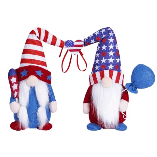 4. Juli Patriotische Zwergendekorationen Unabhängigkeitstag Zwergendekoration Gedenktag Gesichtslose Puppe Zwerg Ältere Puppenset für Tischdekoration Zuhause chreibtischaccessoires ( Blue, 32cm) von Fycakly