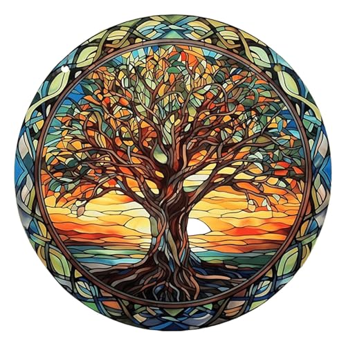 Baum des Lebens, gebeiztes Fenster-Hängedekor, gebeiztes Acryl-Fenster-Kunstpaneel, Fensterbehänge, grüner Baum-Sonnenfänger, Paneel, hängendes Ornament für ​​ Wandfliesen (Green, 15x15cm) von Fycakly