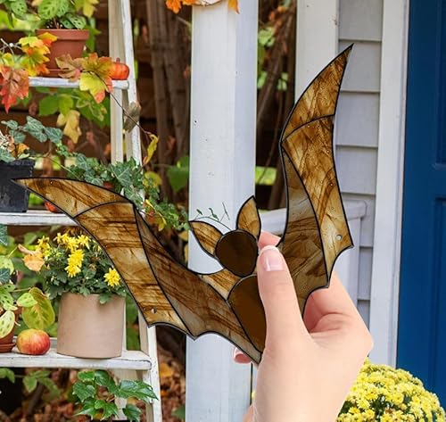 Dunkler Stil Acryl Fledermaus Anhänger Kette Veranda Wanddekoration Kette Fenster Display Anhänger Leuchtender Nicht perforierter für die häusliche Atmosphäre ​​ Deko Aufhänger (Gold, 20cm) von Fycakly