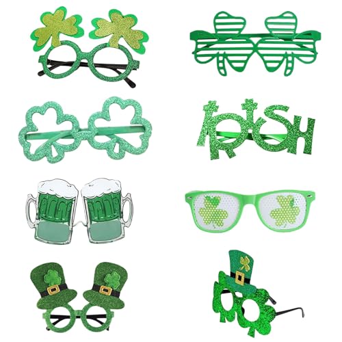 Fycakly Hochzeit Accessoires 8pc St Patricks Day Zubehör Sonnenbrille Kunststoff grüne Brille für St Patricks Party Dekorationen (Green, 16x8cm) von Fycakly
