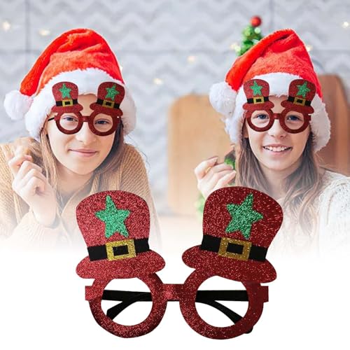 Fycakly Hochzeit Party Zubehör Weihnachtsparty-Brille mit Schalmütze und Puder, Weihnachtsparty-Zubehör, Urlaubskleid-Brille (Red, 17x13cm) von Fycakly