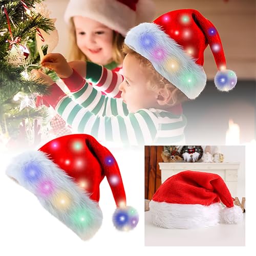 Fycakly Party Accessoires Lustig Leuchtende Weihnachtsmützen. Weihnachtsfeier-Dekoration für Kinder und Erwachsene. Bunte Mützen mit Lichtern. (A, 28x38 cm) von Fycakly