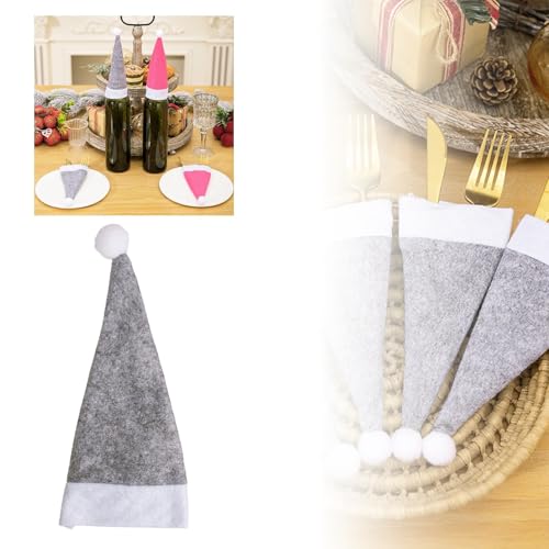 Fycakly Party Accessoires Lustig Weihnachtsmütze Grau und Gabel Set Weinflasche Hut Dekoration Home Geschirr Weihnachtsfeier Dekoration (A, 20X8.5cm) von Fycakly