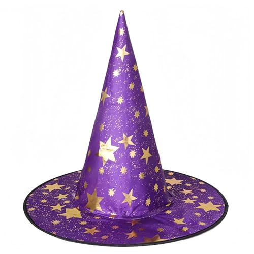 Hochzeit Accessoires Halloween-Hexenhut für Erwachsene und Kinder, klassische schwarze spitze Partyhüte mit Stern, Kostümzubehör für Damen und Herren, Halloween-Party (Purple, 38x36cm) von Fycakly