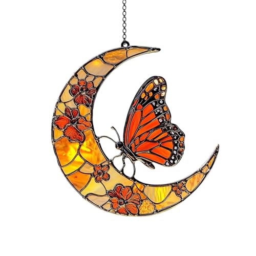 Ornament Floral Mond Acryl Schmetterlinge Floral Ornament Für Fenster Hause Garten Dekoration ​​ Dekorative Wandpaneele​​ (A, 15x15cm) von Fycakly