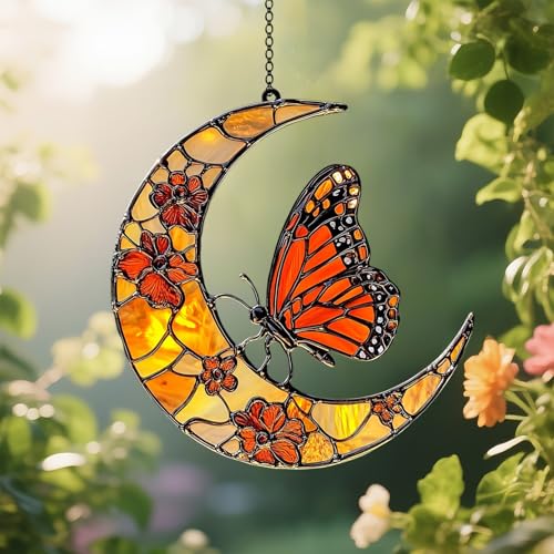 Ornament Floral Mond Acryl Schmetterlinge Floral Ornament Für Fenster Hause Garten Dekoration ​​ Wandhänger Set​​ (A, 15x15cm) von Fycakly