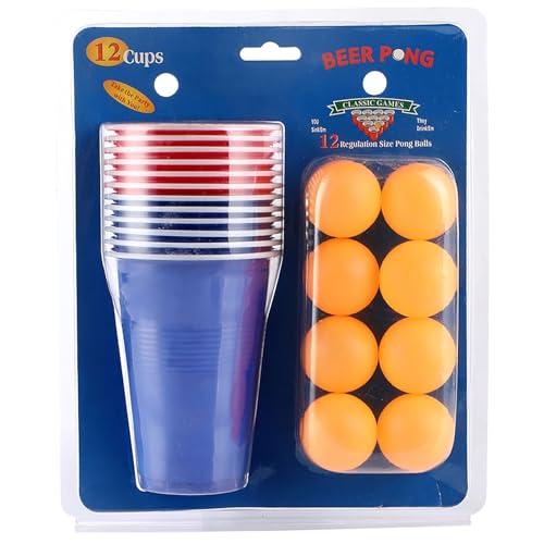 Party Accessoires Beer Pong Becher Set Beer Pong Becher Enthält 12 Becher Und 12 Tischtennis 500 Ml Beer Pong Becher Wiederverwendbare Beer Pong Party Becher Für Party Trinkspiele (A, 27.8x23x9.5cm) von Fycakly