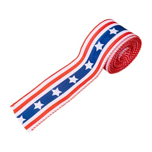 Party Accessoires Lustig Patriotisches Drahtband mit 6 Streifen/Marineblau und Glitzersternen, patriotisches Band zum Basteln, Kranzband zum 4. Juli (A, One Size) von Fycakly