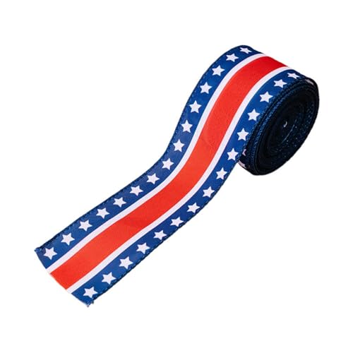 Party Accessoires Lustig Patriotisches Drahtband mit 6 Streifen/Marineblau und Glitzersternen, patriotisches Band zum Basteln, Kranzband zum 4. Juli (B, One Size) von Fycakly