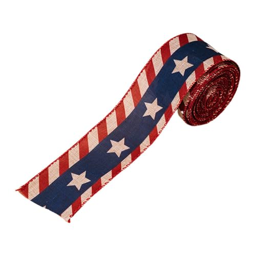 Party Accessoires Lustig Patriotisches Drahtband mit 6 Streifen/Marineblau und Glitzersternen, patriotisches Band zum Basteln, Kranzband zum 4. Juli (D, One Size) von Fycakly