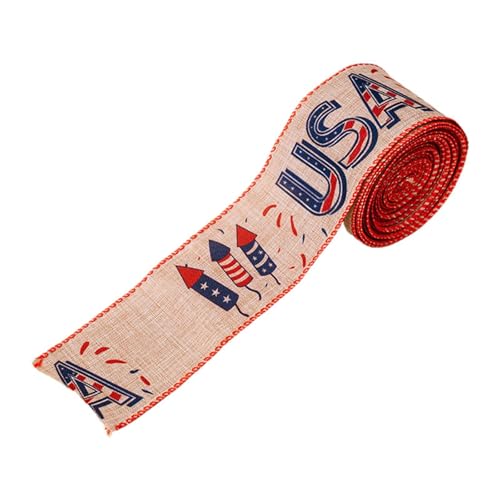 Party Accessoires Lustig Patriotisches Drahtband mit 6 Streifen/Marineblau und Glitzersternen, patriotisches Band zum Basteln, Kranzband zum 4. Juli (E, One Size) von Fycakly