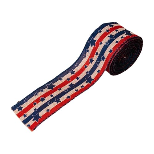 Party Accessoires Lustig Patriotisches Drahtband mit 6 Streifen/Marineblau und Glitzersternen, patriotisches Band zum Basteln, Kranzband zum 4. Juli (F, One Size) von Fycakly